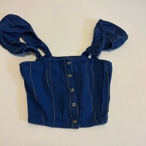 BILLABONG blue sleeveless button down summer top S